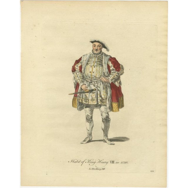 Jefferys, Habit of King Henry Viii in 1520, Hand Colored Jefferys Costume Plate, 1757, Engraving For Sale - Image 3 of 8
