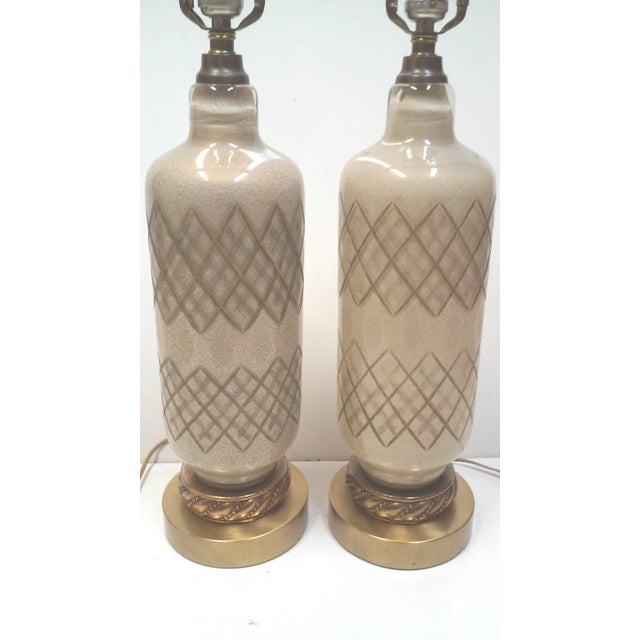 Hollywood Regency 1950’s Gold Murano Lamps Cut Glass Table Lamps Hollywood Regency a Pair For Sale - Image 3 of 11