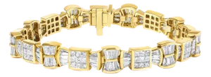 14K Yellow Gold 9 7/8 Cttw Princess and Baguette Diamond Bow and Box Link Tennis Bracelet (G-H Color, VS1-VS2 Clarity) - 7" Inches