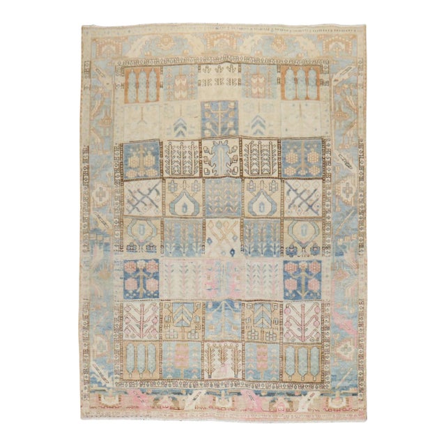 Zabihi Collection Vintage Garden Box Persian Bakhtiari Rug - 6' x 8'4" For Sale
