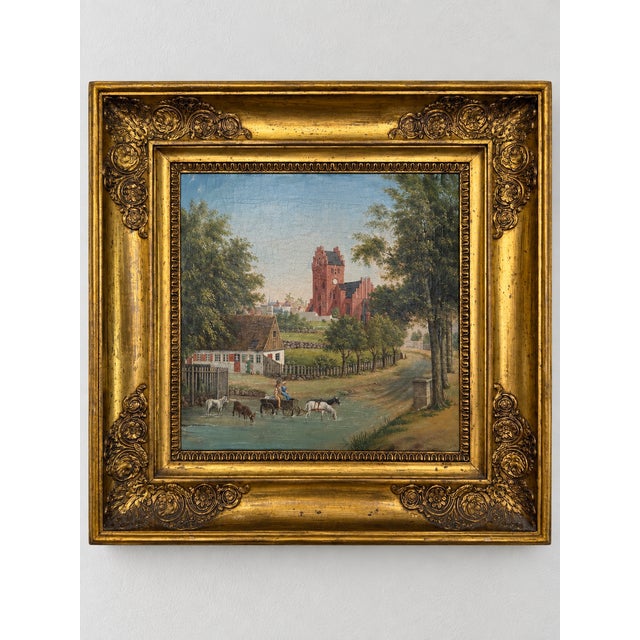Rasmus Andersen Holm, View of Kongens Lyngby with the Church, 1832, Oil on Canvas For Sale - Image 9 of 9