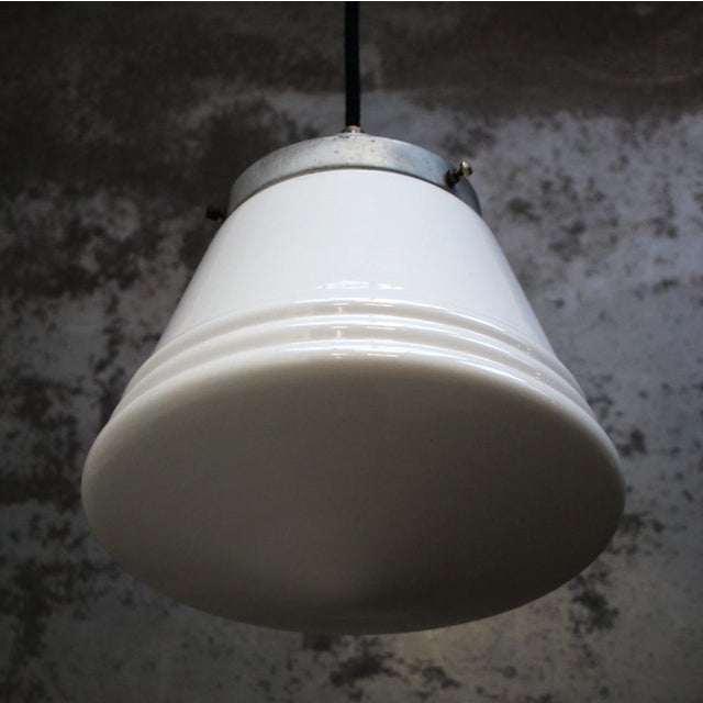 Art Deco White Reeded Opaline Glass Pendant Lamp from Philips For Sale - Image 6 of 7