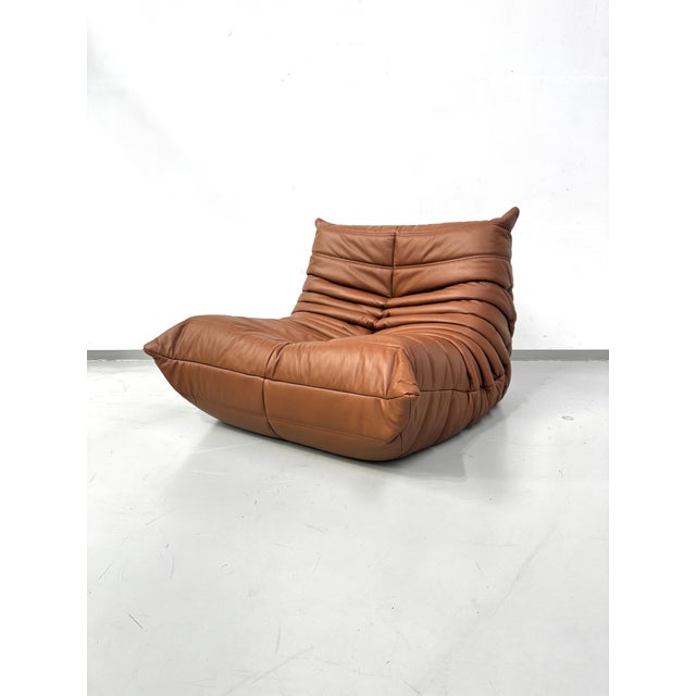 Togo Lounge Chair in Dark Cognac Leather attributed to Michel Ducaroy for Ligne Roset For Sale - Image 13 of 13