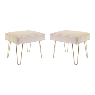 Montage Ottomans on Brass Hairpin Legs - A Pair For Sale
