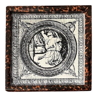 Vintage Italian Neoclassical Verre Eglomisé Mirror in Tortoiseshell Framein the Manner of Piero Fornasetti For Sale