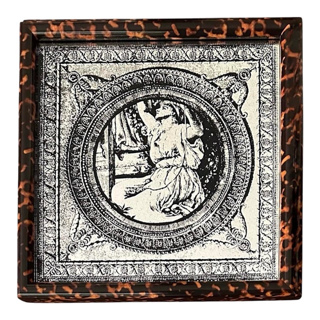 Vintage Italian Neoclassical Verre Eglomisé Mirror in Tortoiseshell Framein the Manner of Piero Fornasetti For Sale