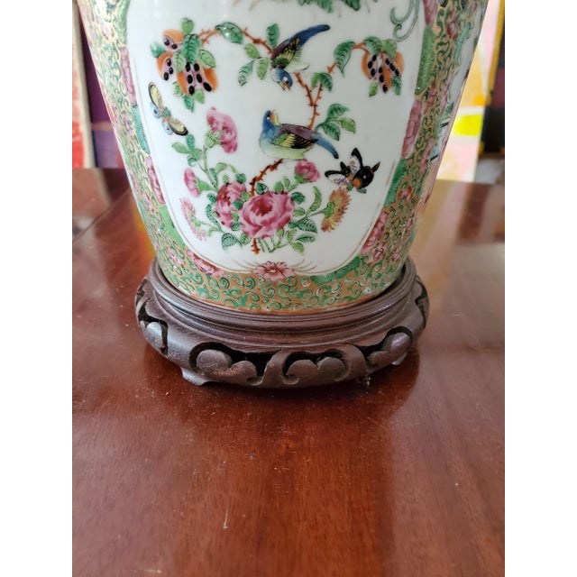 Antique Chinese Porcelain Large Rose Medallion Lamp For Sale In Boston - Image 6 of 11