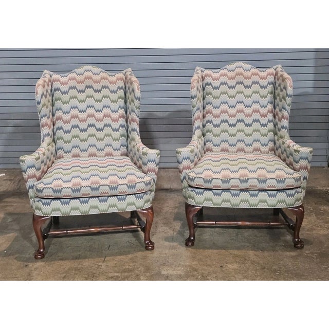Store Item: Pair Southwood Connoisseur Collection Mahogany Wing Chairs Flame Stitch Fabric Description: Copied from Queen...