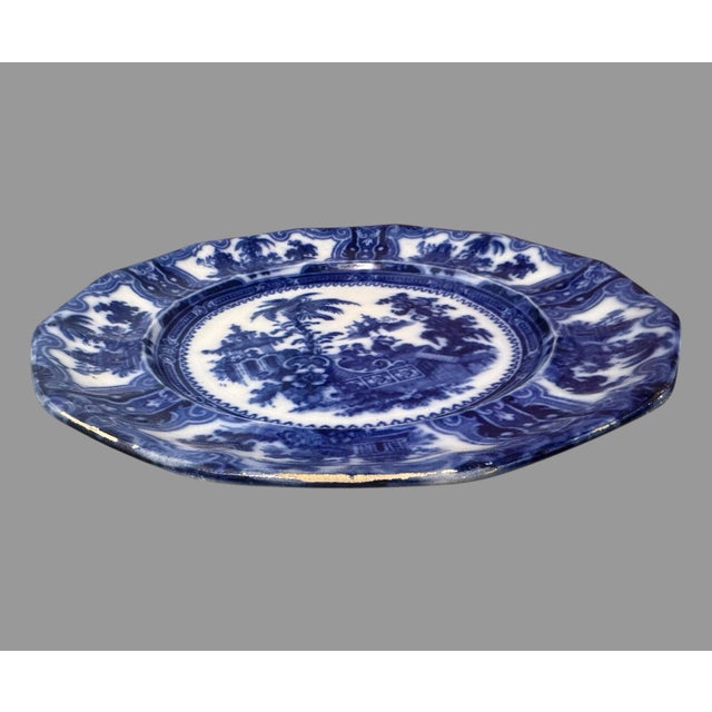 Antique Kyber Flow Blue England Porcelain 10" Dinner Plate For Sale - Image 4 of 10