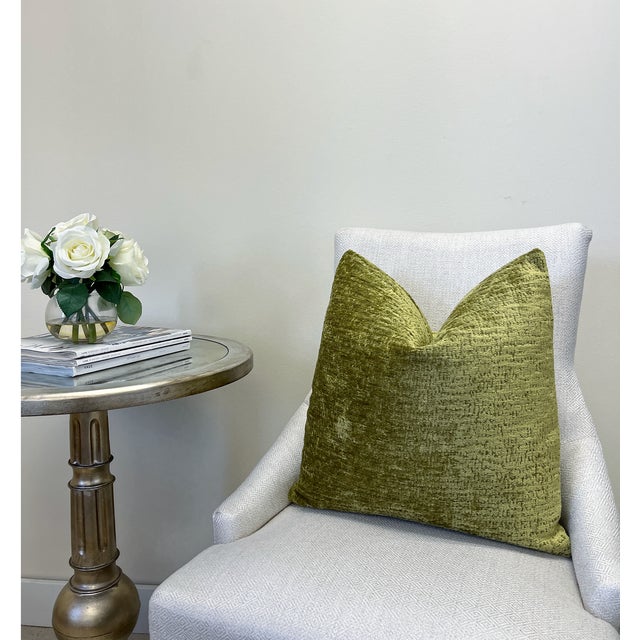 Peridot Chenille 20x20 Throw Pillow With Feather Down Insert For Sale - Image 4 of 5