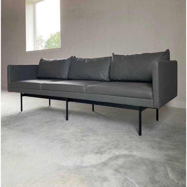 Dark Gray Minimalist Kimball Whittaker Faux Leather Lounge Sofa For Sale - Image 8 of 17