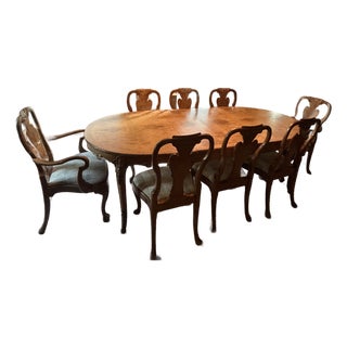 Vintage Romweber Burl Wood Dining Table and 10 Chairs For Sale