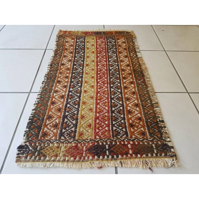 1970s Turkish Oushak Kilim Yastik Rug 1'7" X 2'9" 19.3'' x 33.5'' / 49 x 85 cm Hand woven with high quality pure wool...