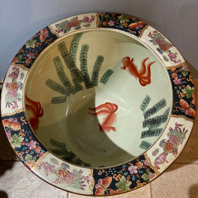 Vintage Japanese Royal Satsuma Hand Painted and Gilded Large Fish Bowl Planter on Stand Chairish