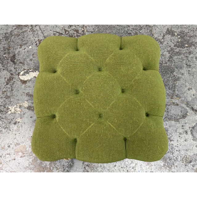 2010s Bespoke Green Tufted Ottoman + Casters For Sale - Image 5 of 12