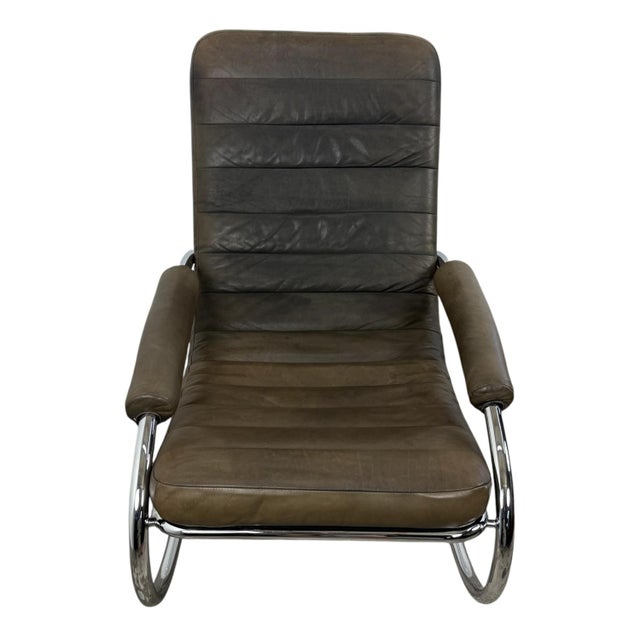 Mid-Century Modern Vintage Bauhaus Leather and Chrome Rocking Lounge Chair, 1980s For Sale - Image 3 of 9