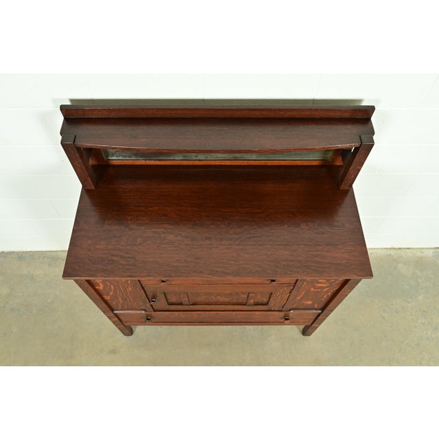 Stickley Brothers Style Antique Mission Oak Arts & Crafts Sideboard or Bar Cabinet, Circa 1910 For Sale - Image 12 of 15