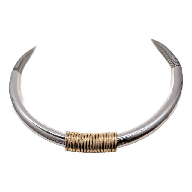 Vintage 1970s Signed Napier Rhodium Plated Goldtone Wrapped Collar Necklace For Sale