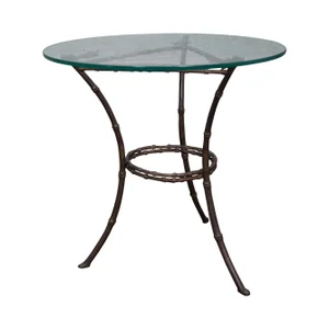 Brass & Glass Faux Bamboo Round Small Side Table
