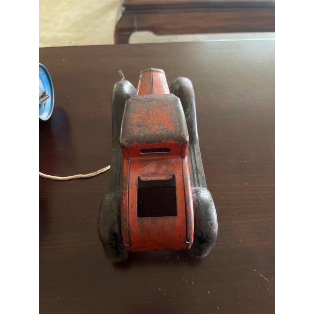 Red Early 1900s Collectable Pressed Steel Child’s Model Tractor and Car- Set of 2 For Sale - Image 8 of 9