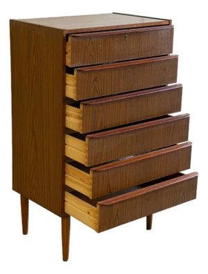 Mid-Century Danish Teak Tall Chest of Drawers – 5 Drawer Highboy Dresser 1960s