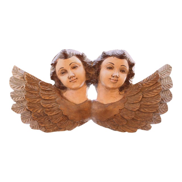 18th C. Italian Renaissance Carved Giltwood and Polychrome Winged Putti's For Sale