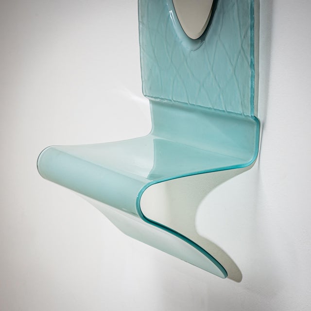Wall Mirror With Console in Blue Glass, Italy, Mid-20th Century For Sale - Image 4 of 7