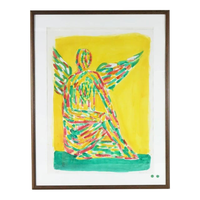 Late 20th Century The Sitting Angel Large Original Watercolor on Paper Signed For Sale
