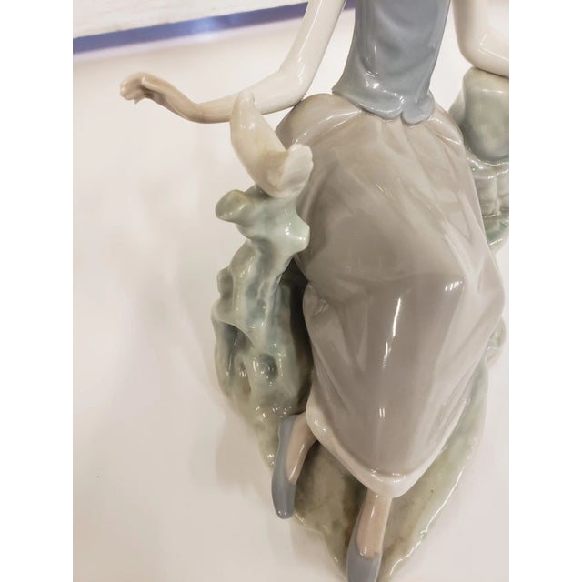 Ceramic Vintage Lladro Shepardess Girl Sitting With Dove Porcelain Figurine For Sale - Image 7 of 9