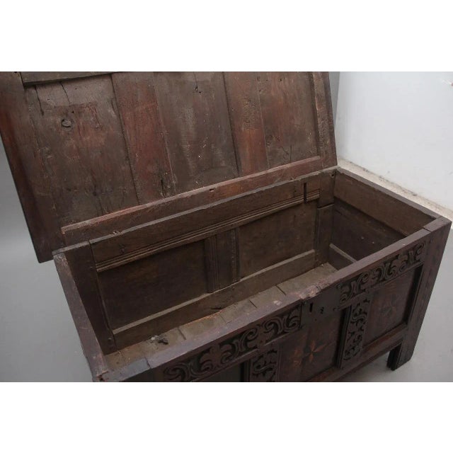 Wood 18th Century Carved and Inlaid Oak Coffer, 1720s For Sale - Image 7 of 13