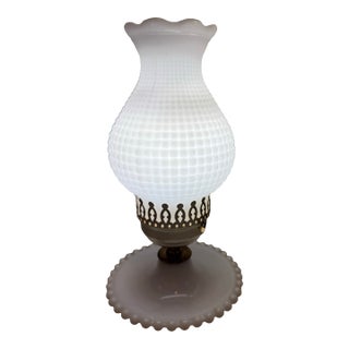 Vintage Hobnail Milk Glass 11" T Lamp Hurricane Electric Parlor Table Boudoir For Sale
