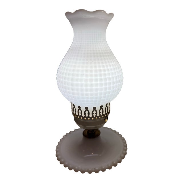 Vintage Hobnail Milk Glass 11" T Lamp Hurricane Electric Parlor Table Boudoir For Sale