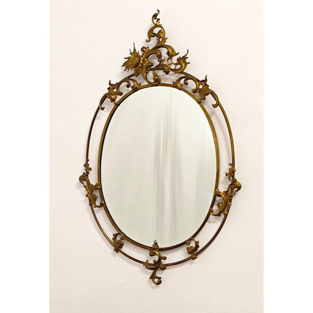 Mid-Century Modern Oval Brass Mirror with Decoration, 1950s For Sale - Image 10 of 10