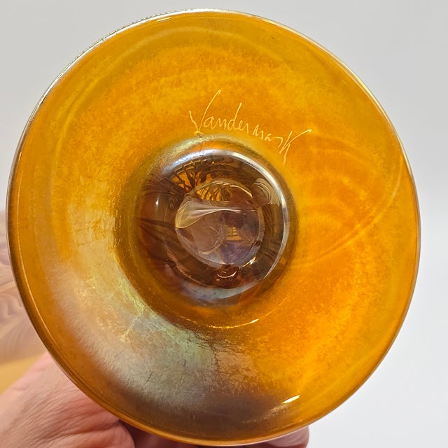 Late 20th Century Vandermark Glass Studio Art Nouveau Iridescent Glass Fan Vase For Sale - Image 5 of 11