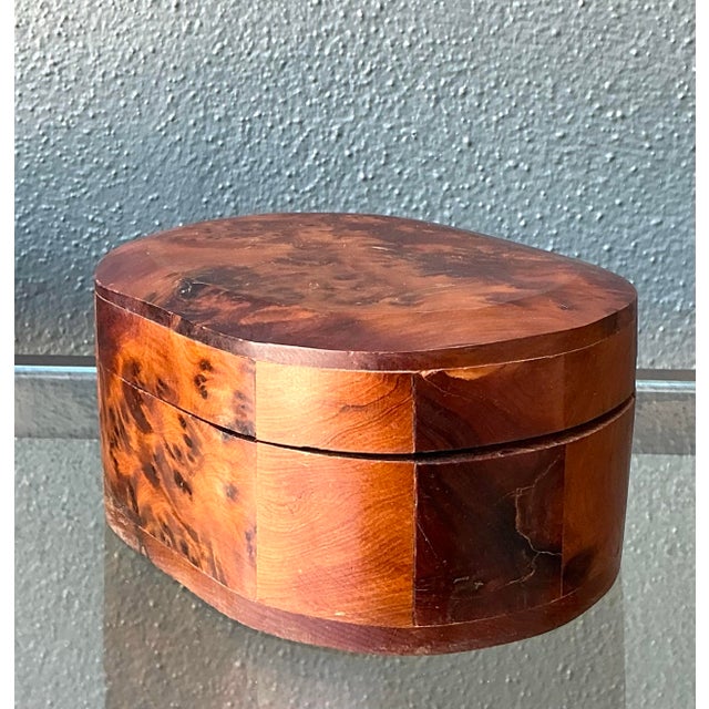 Vintage Faceted Burl Wood Oval Box For Sale - Image 10 of 12