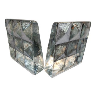 Vintage Blenko Ice Bookends - a Pair For Sale