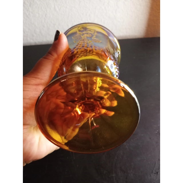 Vintage Indiana Glass Marigold Harvest Carnival Glass Goblet For Sale In Dallas - Image 6 of 7