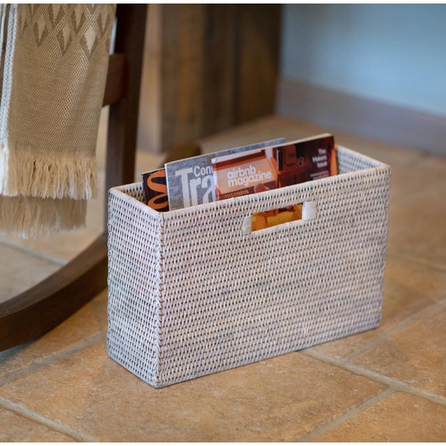 Boho Chic Artifacts Rattan Rectangular Magazine Holder in White Wash - 16" For Sale - Image 3 of 9