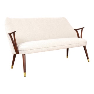 Mid-Century Modern Norwegian Teak and Boucle Sofa, 1960s For Sale