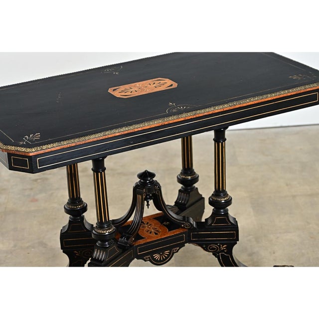 English 19th Century Victorian Ebonized and Inlay Center Table For Sale - Image 11 of 13
