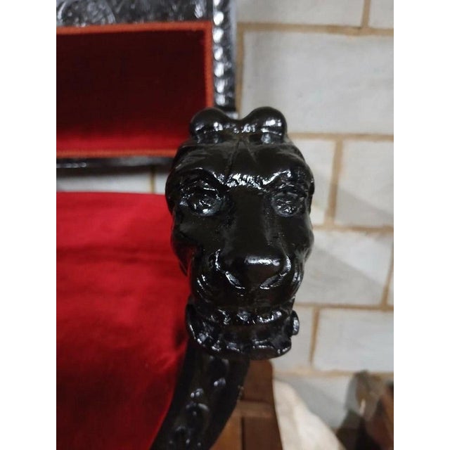 Wood Antique 19th Century Victorian Carved Oak Throne Chair For Sale - Image 7 of 11