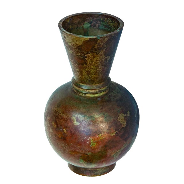Mid-Century Japanese Bronze Vase With Banded Neck For Sale - Image 4 of 8