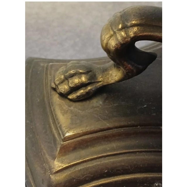 Brass 1950 Stiffel Large Lamp Lion Heads Feet Neoclassical Brass W Shade Dark Academia For Sale - Image 8 of 18