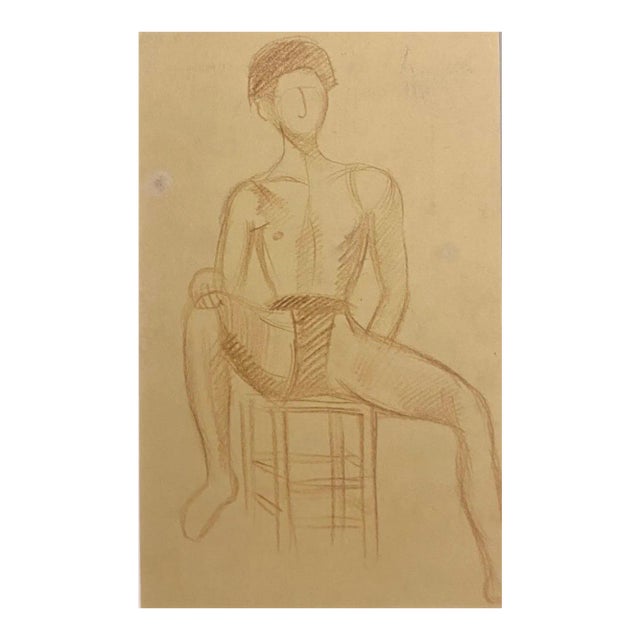 Jean Delpech - Portrait of A Boy - Original Drawing - 1930s For Sale