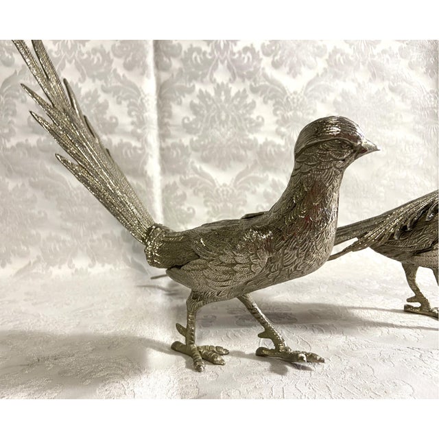 Silver Bronze Pheasants, 1970s, Metal, Set of 2 For Sale - Image 4 of 14