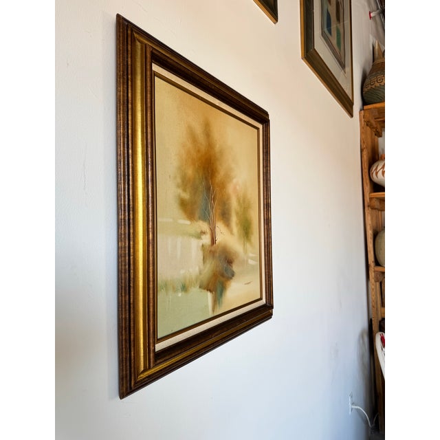 This exquisite vintage oil painting by Holbert captures a tranquil tree landscape in a soft, impressionist style. The...