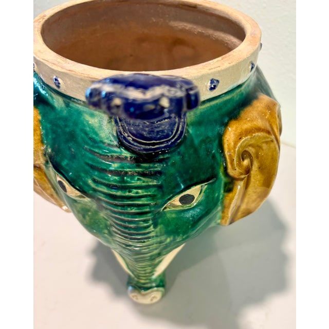 Vintage Sancai Glazed Ceramic Elephant Planter For Sale In Palm Springs - Image 6 of 9