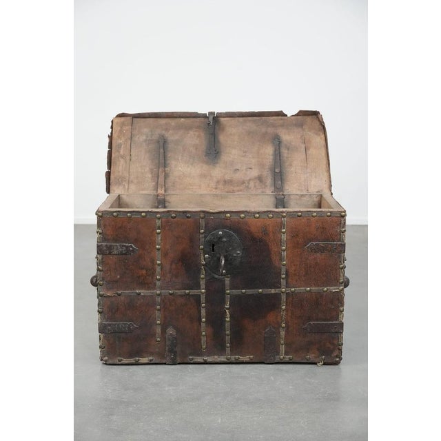 Antique Leather-Lined Chest or Safe, 17th Century For Sale - Image 4 of 16
