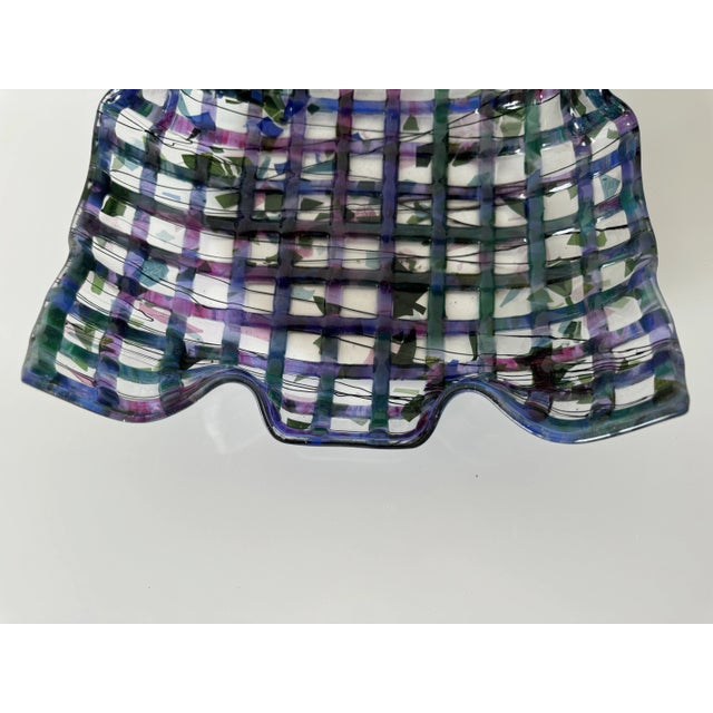 1990s Vintage Handmade Woven Fused Handkerchief Art Glass Bowl, Signed For Sale - Image 5 of 10