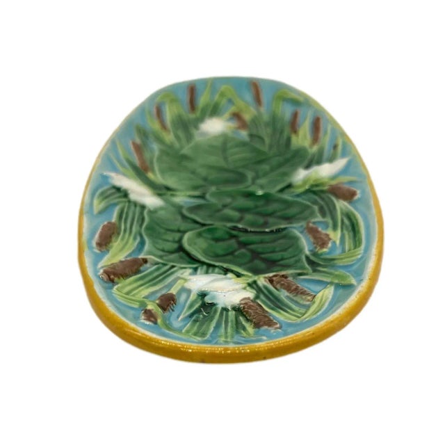 Late 19th Century George Jones Majolica Pond Lilies and Bullrushes 10-In Tray, English, C. 1875 For Sale - Image 5 of 13